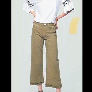 Loft olive green raw hem wide leg pant